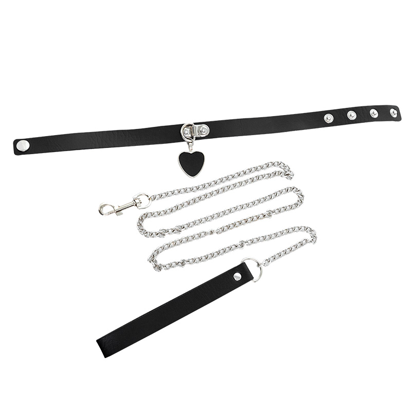 Leather Collar With Chain Leash