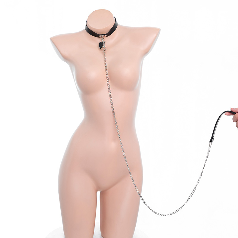 Leather Collar With Chain Leash